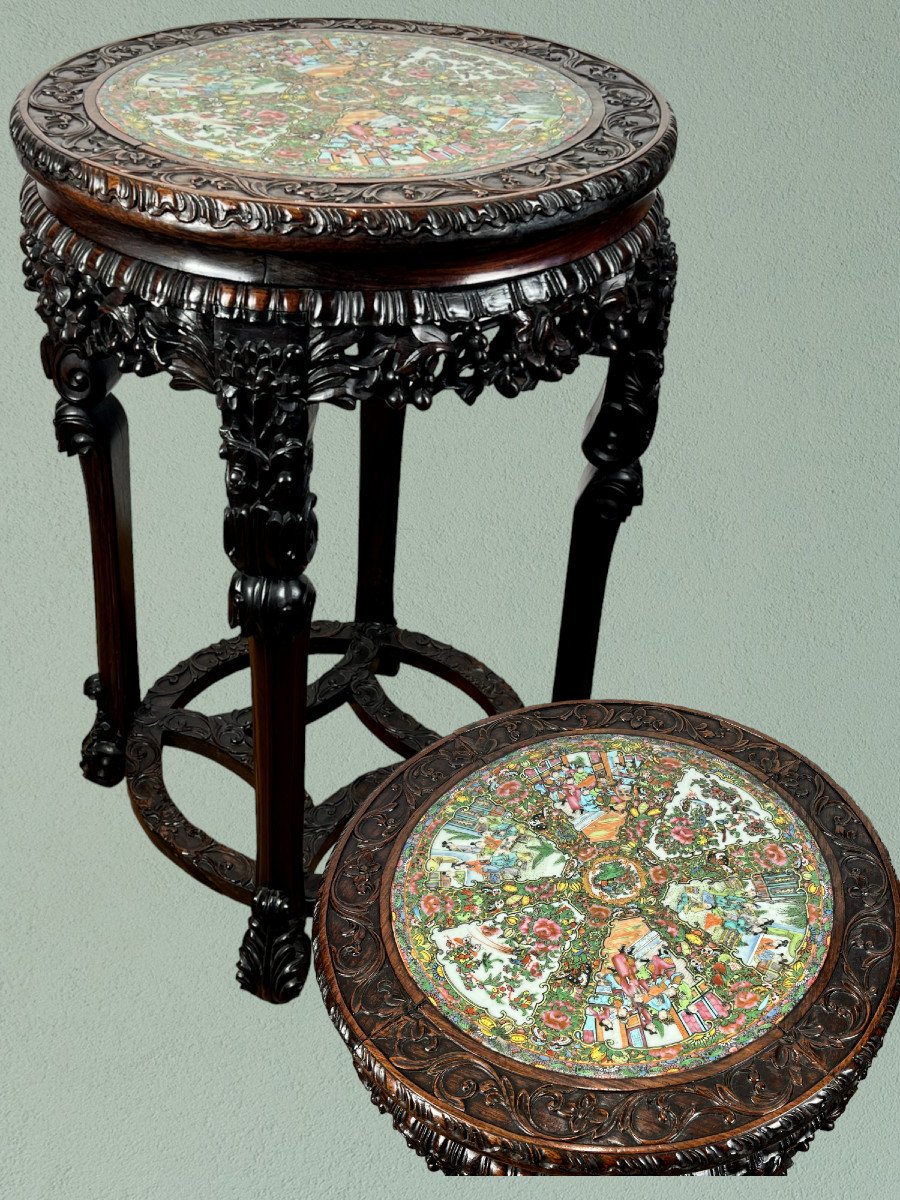 Incense Table Forming A Pedestal Table With Its Canton Porcelain Top