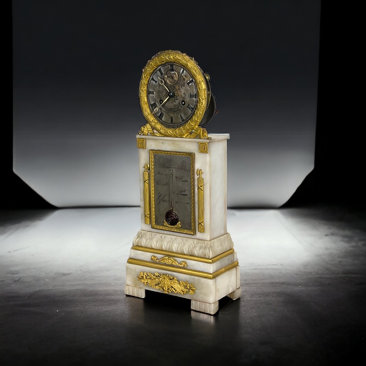 Charles X Period Borne Clock Making Thermometer In Alabaster And Gilt Bronze-photo-3