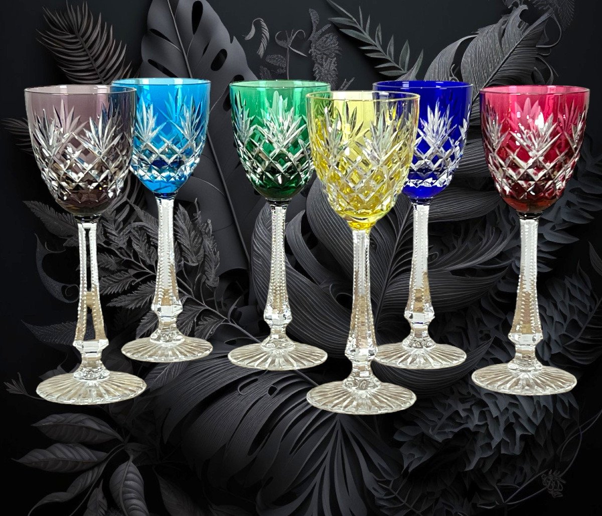 Lot De 6 Verres A Vin En Cristal Taillé De Sèvres ( Tous Signés En Dessous )-photo-3