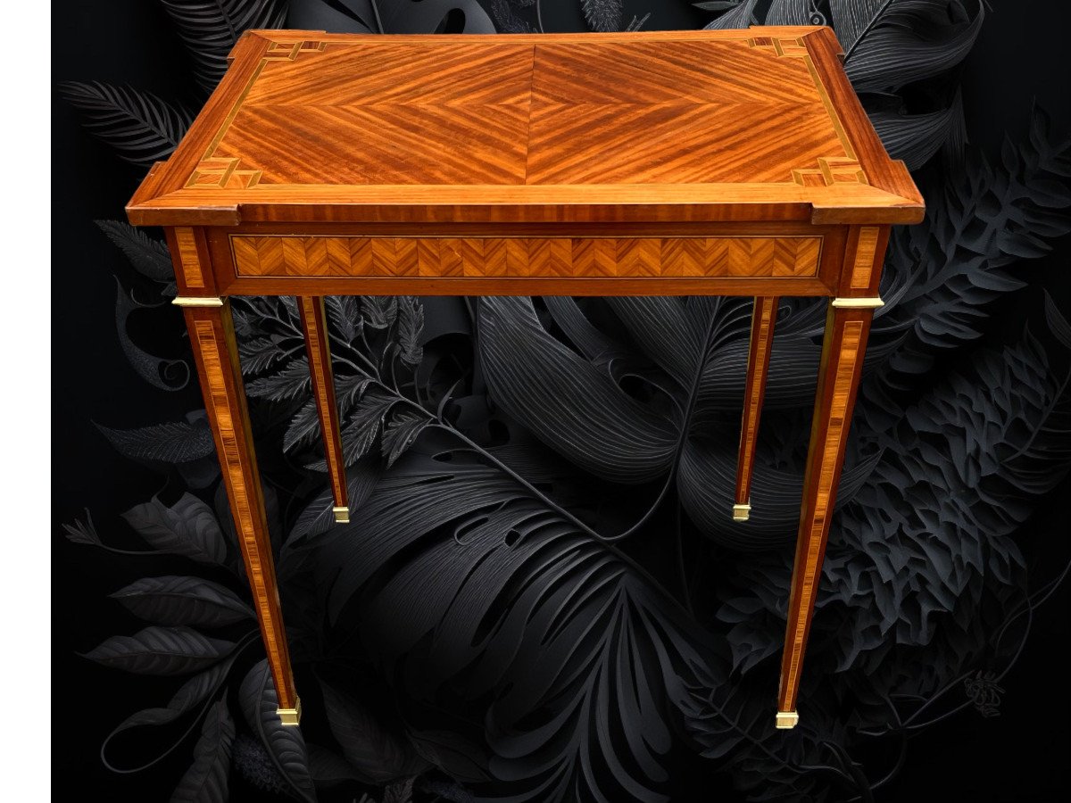 Petit Bureau Ancien De Style Louis XVI En Marqueterie Ouvrant Par Un Tiroir-photo-4