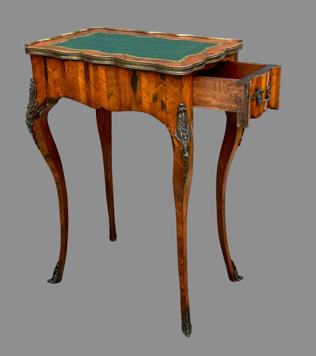 Table De Salon Estampillée Du XIXe De Style Louis XV / Violonée En Marqueterie-photo-4