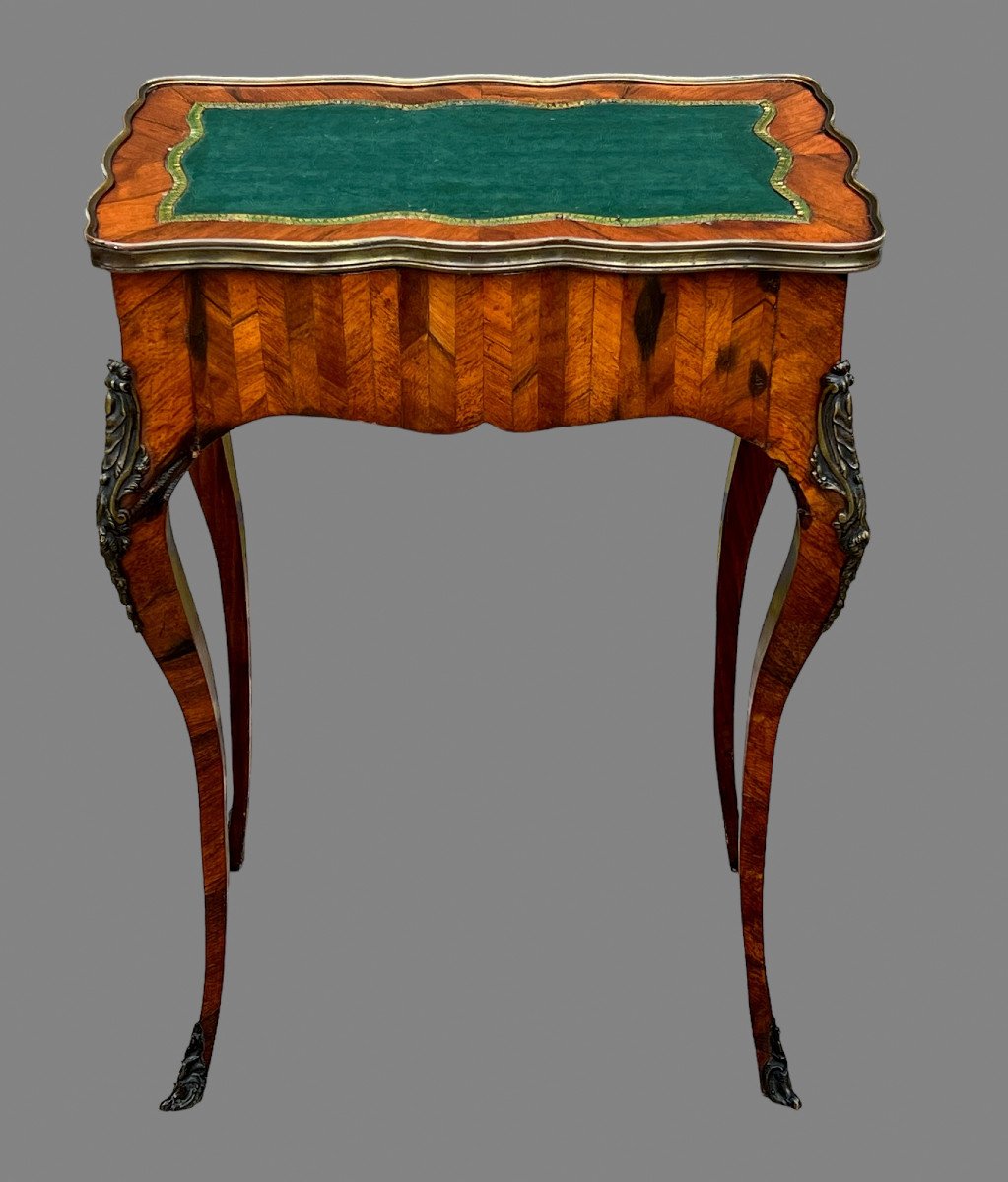 Table De Salon Estampillée Du XIXe De Style Louis XV / Violonée En Marqueterie-photo-4