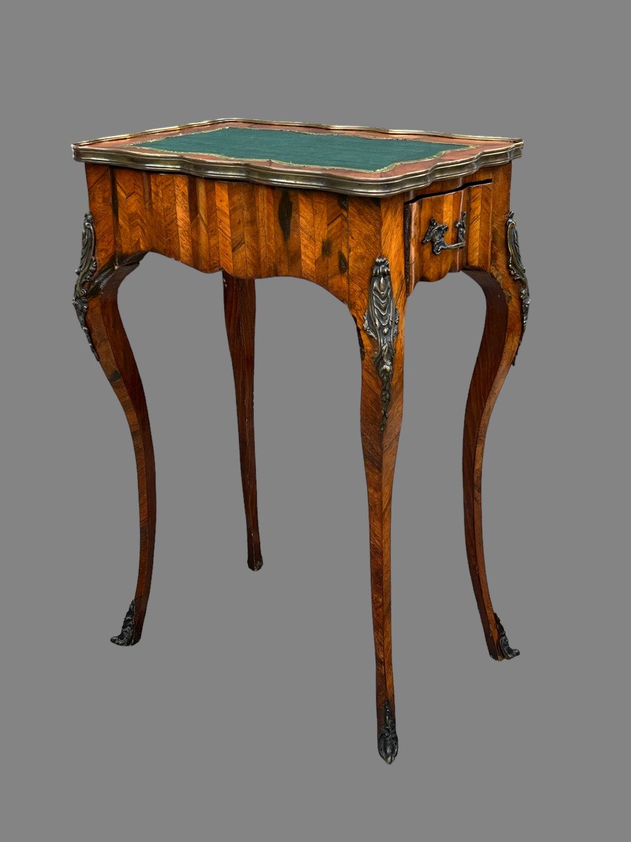 Table De Salon Estampillée Du XIXe De Style Louis XV / Violonée En Marqueterie-photo-6
