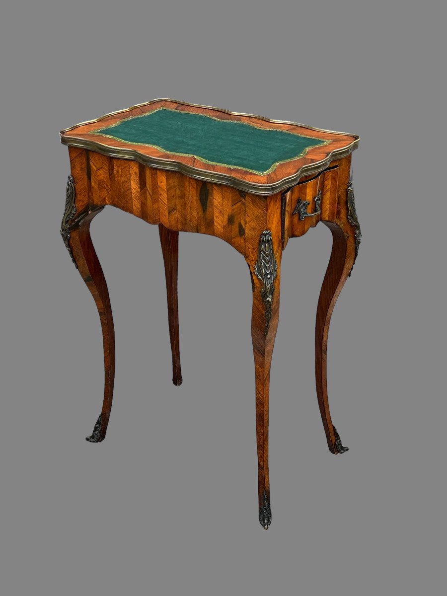 Table De Salon Estampillée Du XIXe De Style Louis XV / Violonée En Marqueterie-photo-7