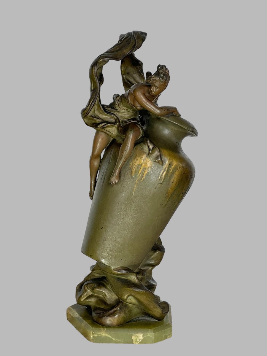 Art Nouveau Vase In Patinated Metal Signed By Anton Nelson (1880 -1910) On Base-photo-5