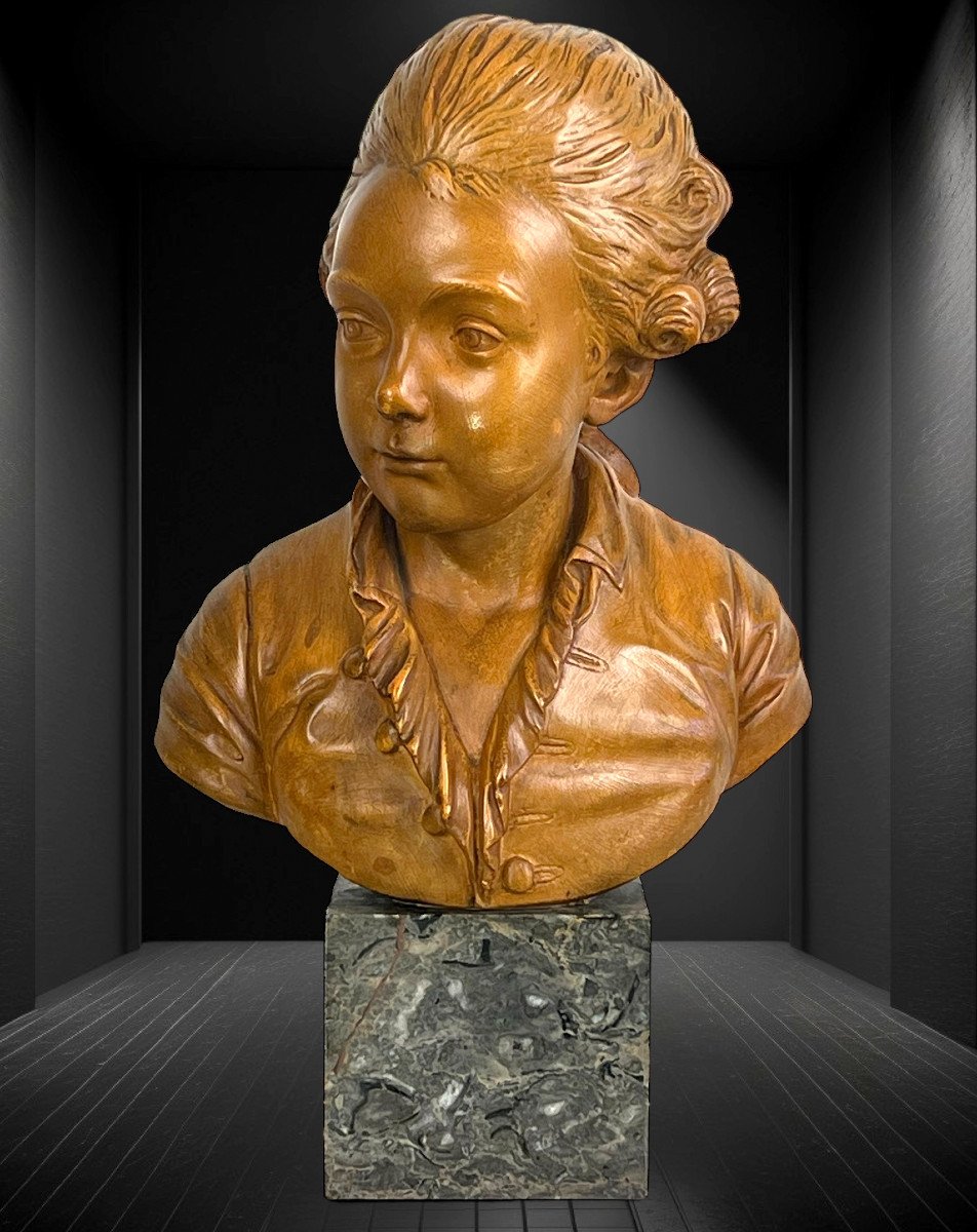 Bust Of A Child After "pajou" Subject In Terracotta On Marble Base-photo-4