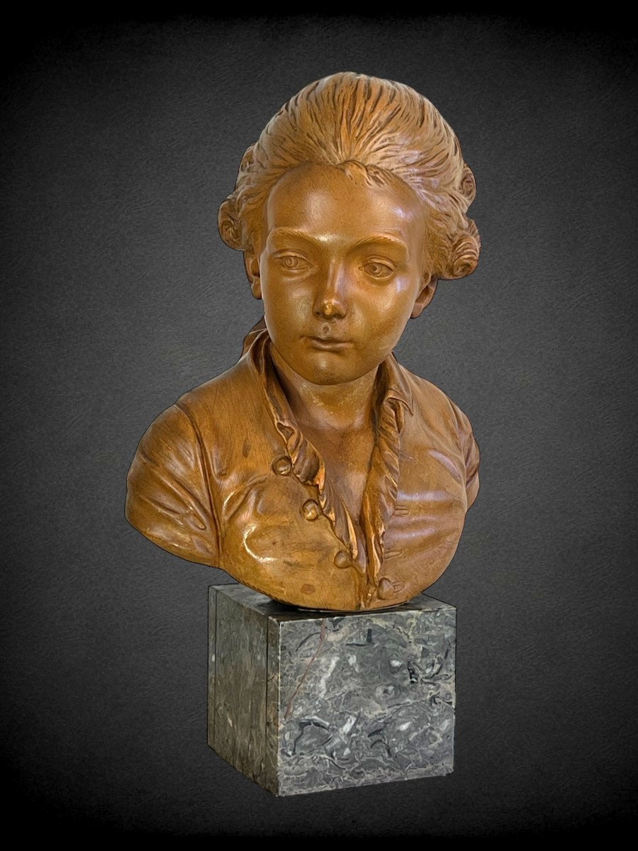 Bust Of A Child After "pajou" Subject In Terracotta On Marble Base