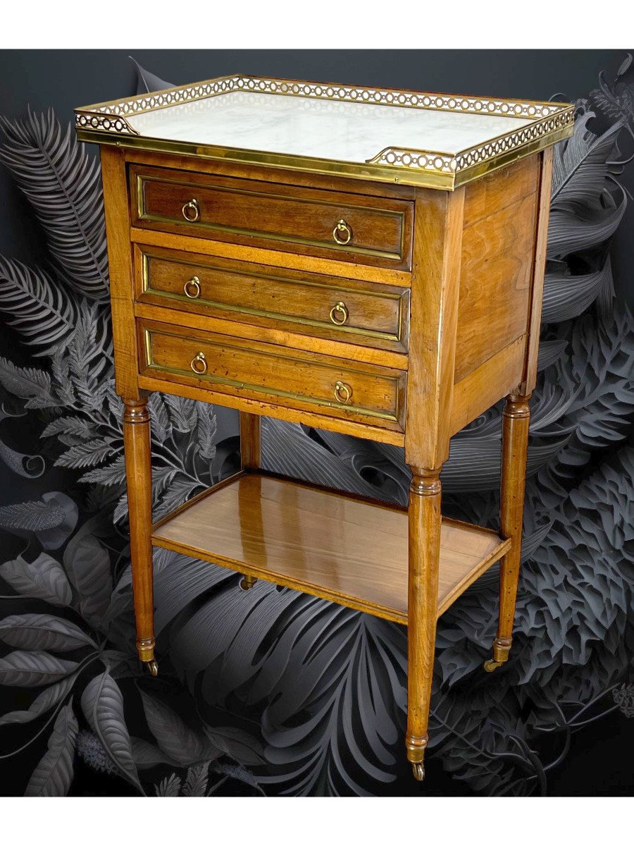 18th Century Living Room Table In Walnut Louis XVI Period With White Marble Top-photo-4