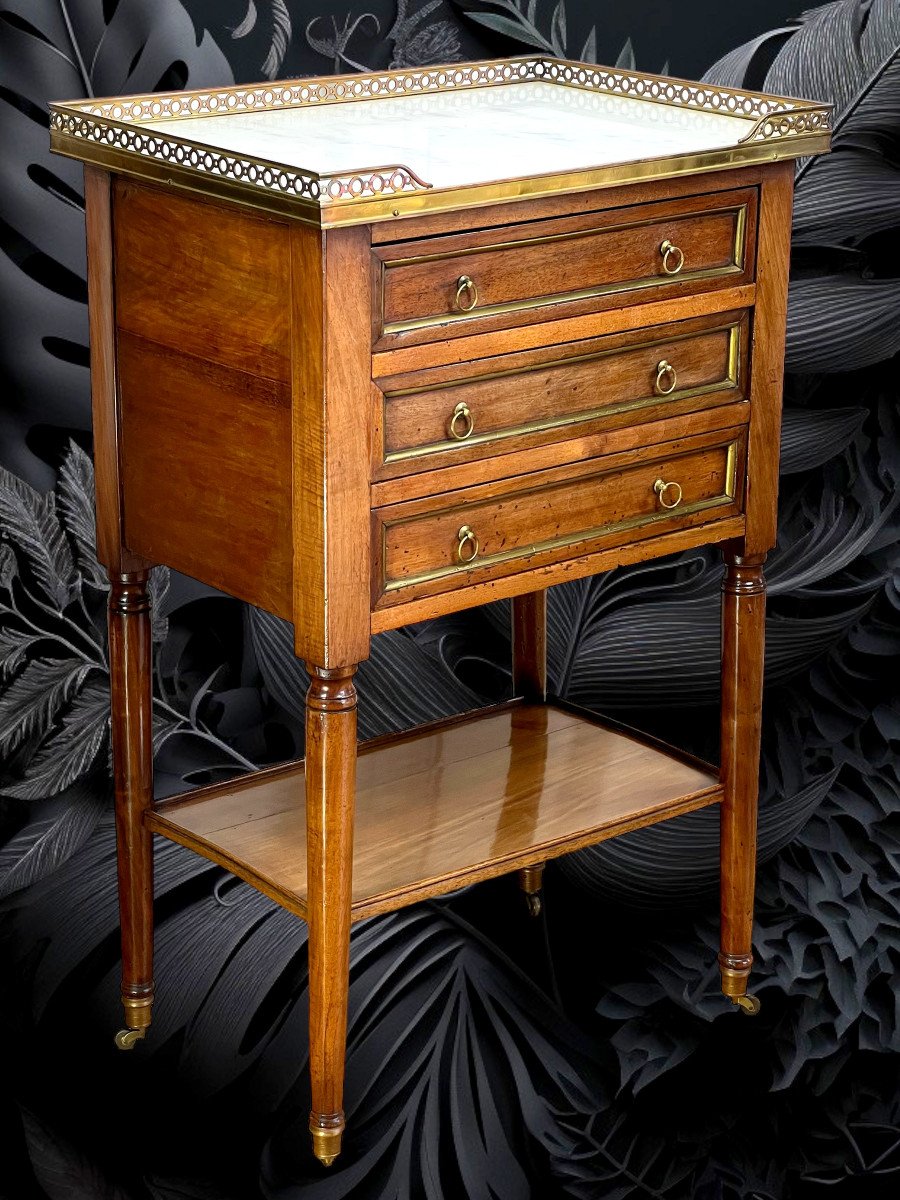 18th Century Living Room Table In Walnut Louis XVI Period With White Marble Top-photo-3