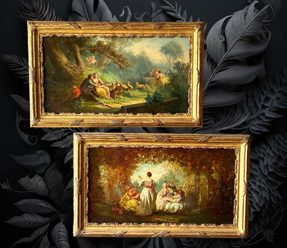 Pair Of 19th Century Paintings / Oils On Oak Panels In The Taste Of Monticelli-photo-2