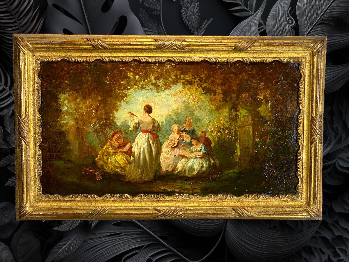 Pair Of 19th Century Paintings / Oils On Oak Panels In The Taste Of Monticelli-photo-3