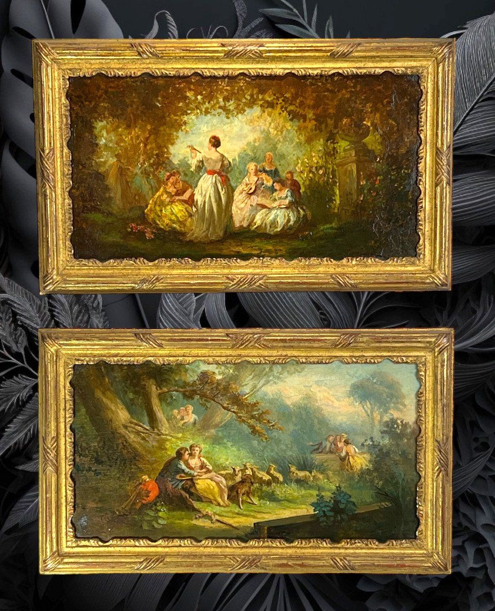 Pair Of 19th Century Paintings / Oils On Oak Panels In The Taste Of Monticelli