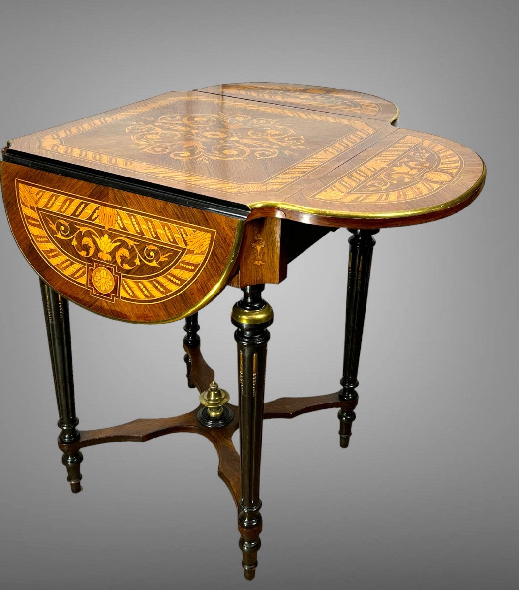 19th Century Square Living Room Table With Flaps In Louis XVI Style Marquetry-photo-3