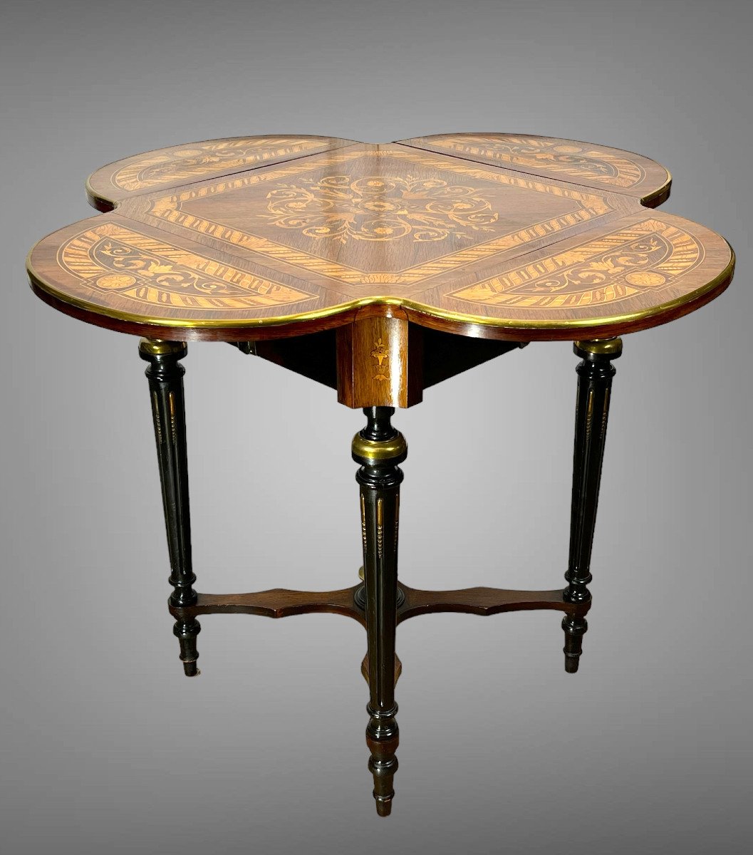 19th Century Square Living Room Table With Flaps In Louis XVI Style Marquetry-photo-1