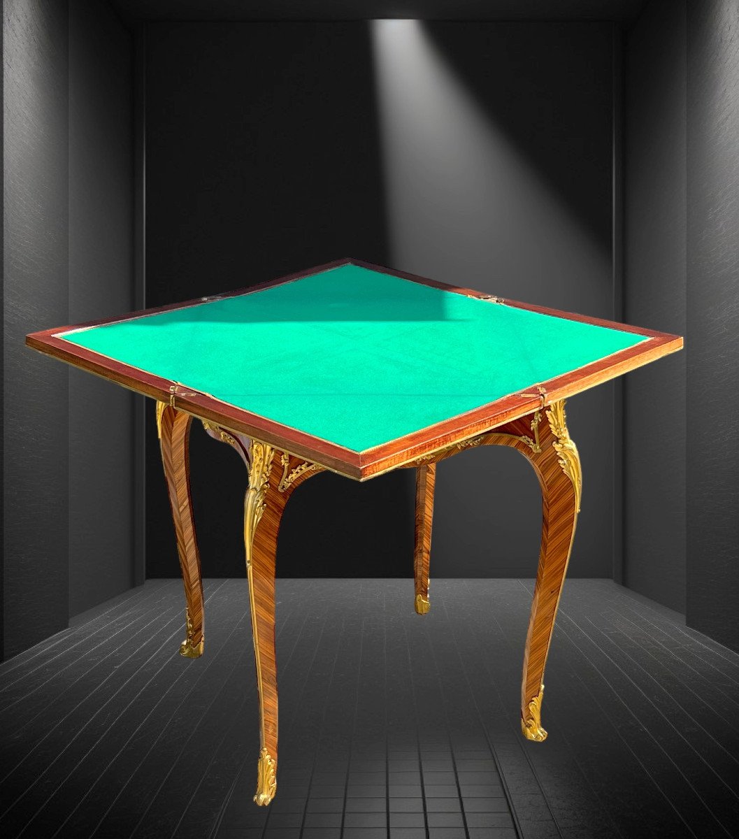 Table A Jeux " Dite Mouchoir " En Marqueterie Orné De Bronze Doré Epoque XIXe-photo-3