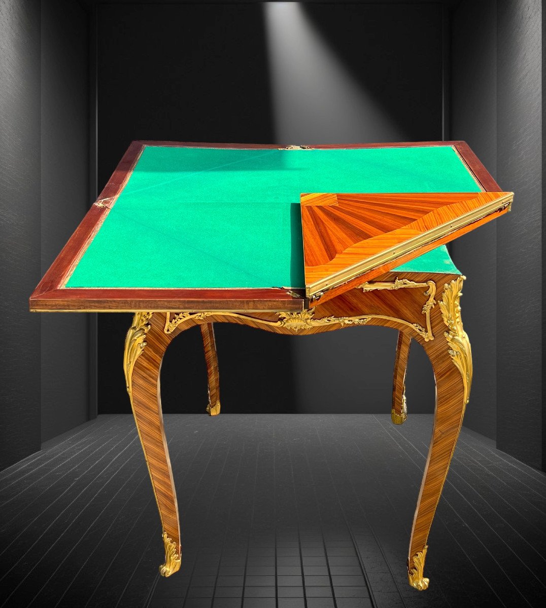 Table A Jeux " Dite Mouchoir " En Marqueterie Orné De Bronze Doré Epoque XIXe-photo-6