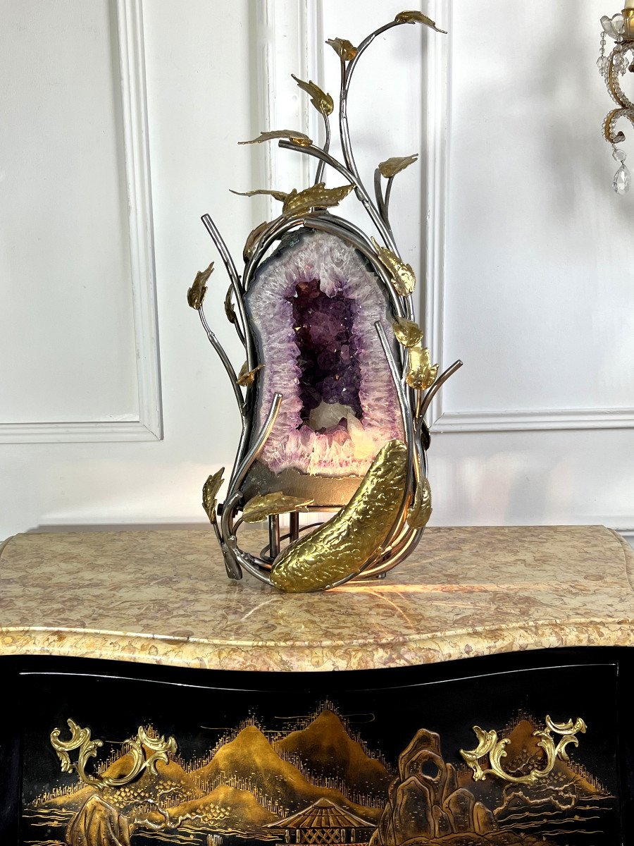 Large Lamp From Ateliers Duval Brasseur "amethyst Geode" From The 70s