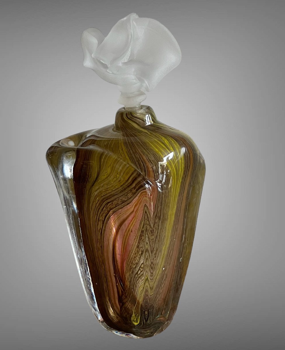 Blown Glass Vase Signed "patrick Lepage" Frosted Glass Stopper 28 Cm High-photo-3