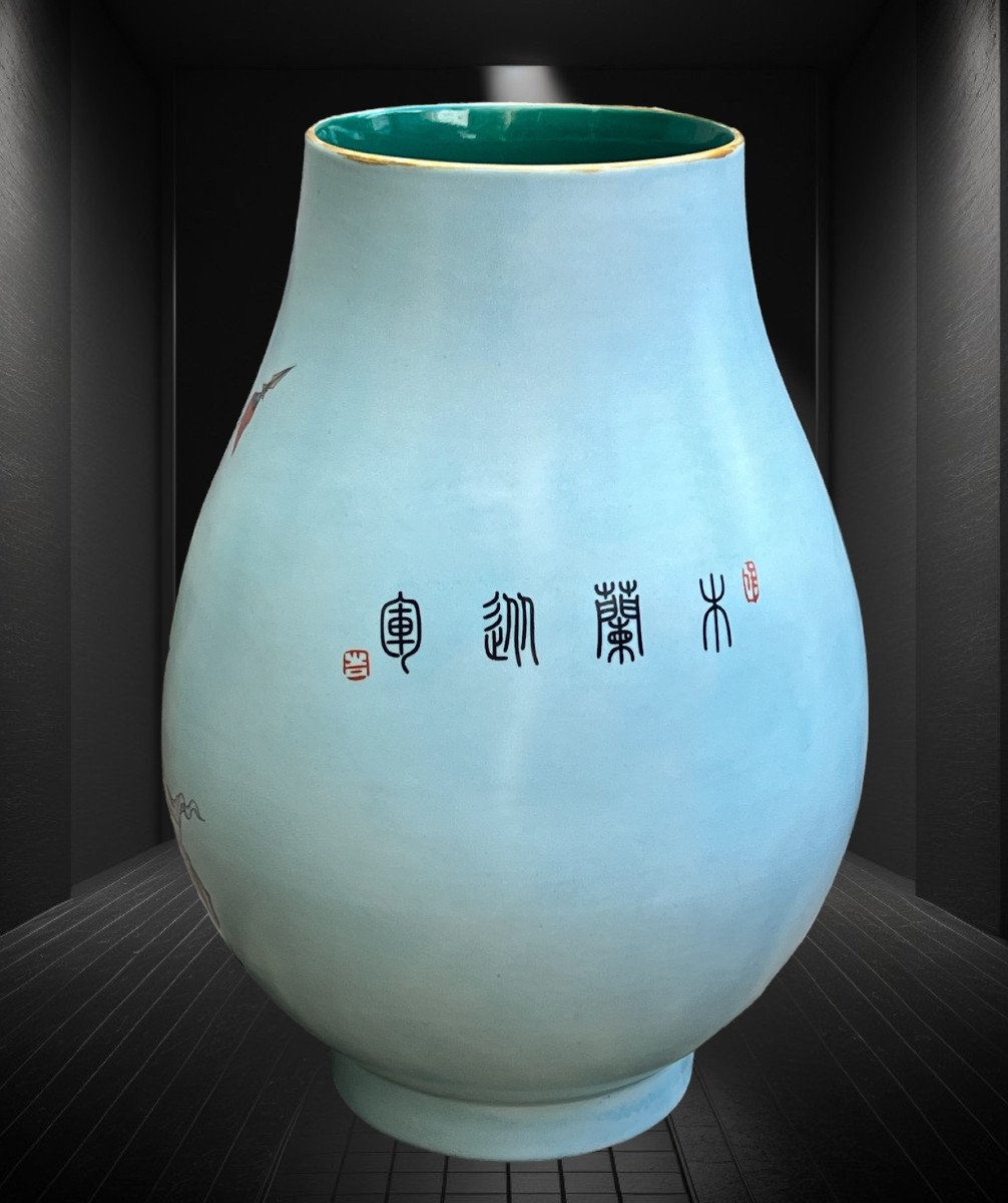 Large Baluster Vase In Chinese Porcelain With Polychrome Enameled Decor, 39 Cm-photo-1