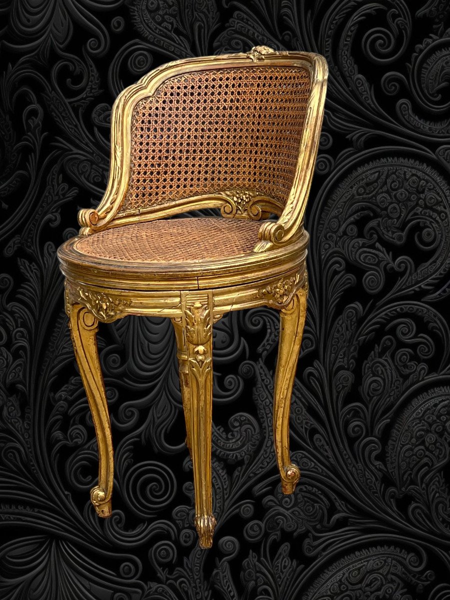 Curved Rotating Seat In Golden Wood And Cannage From The 19th Century In Louis XV Style-photo-6