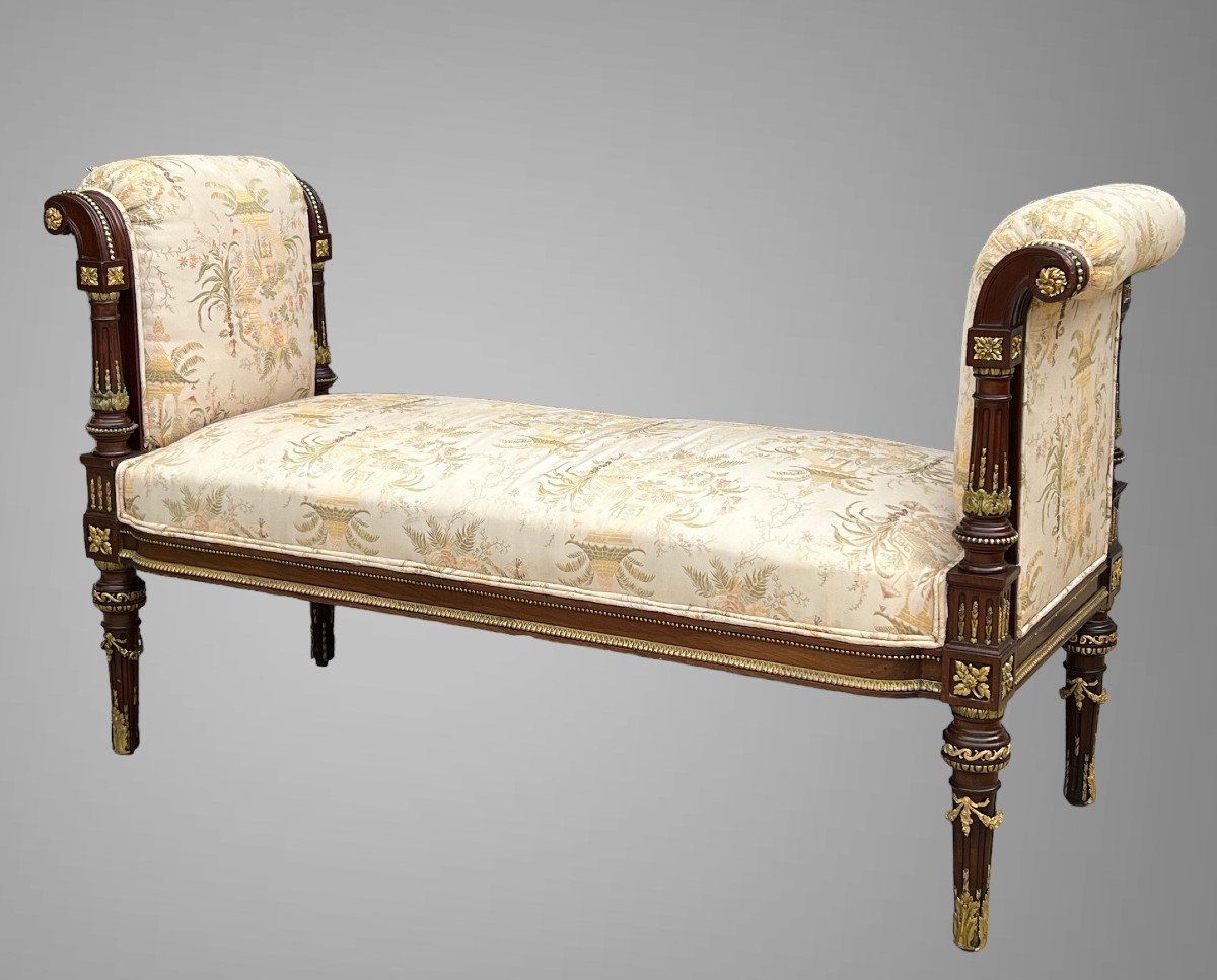 Bench / Window Seat / In Mahogany Decorated With Gilt Bronze In Louis XVI Style-photo-3