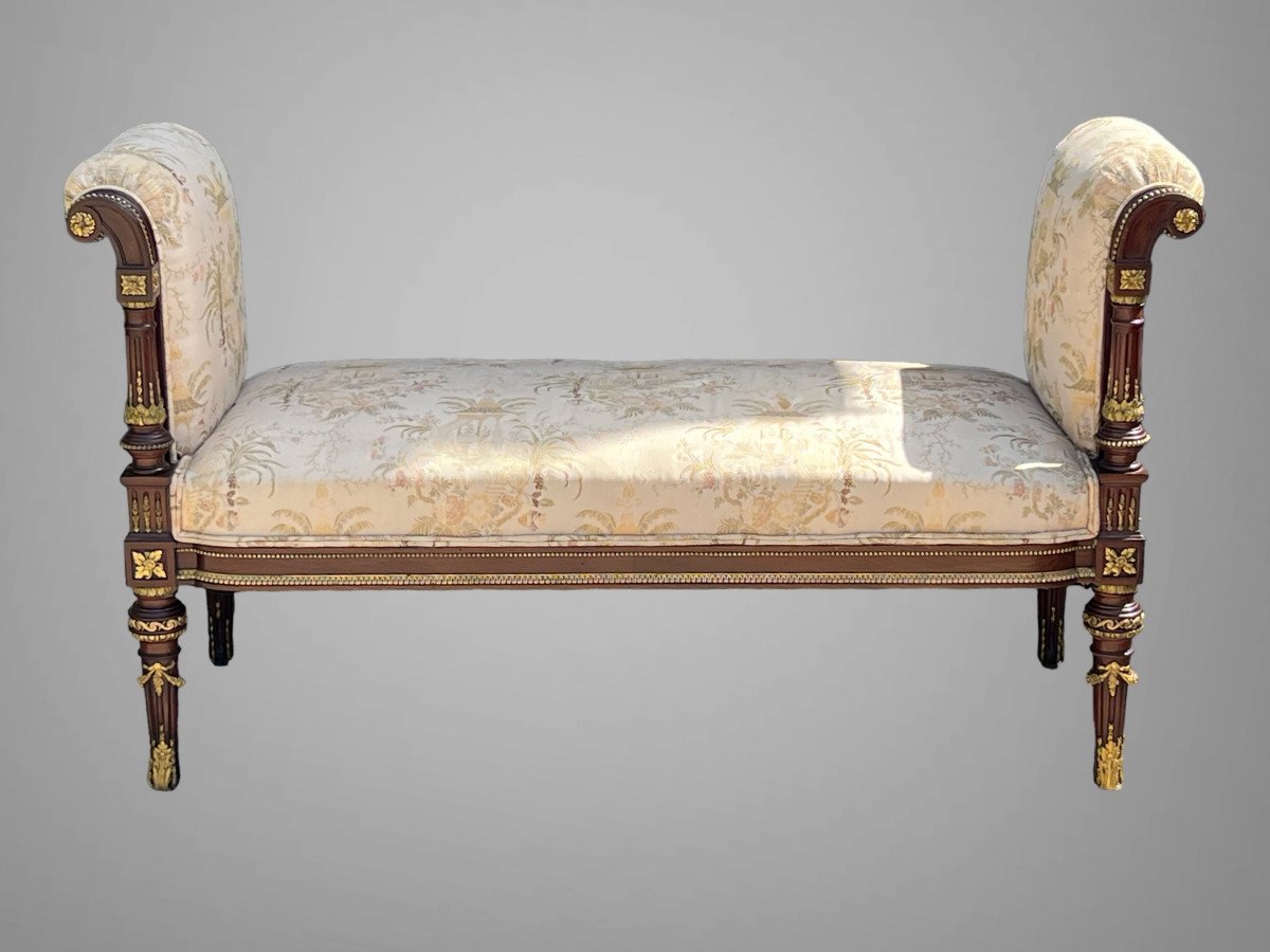 Bench / Window Seat / In Mahogany Decorated With Gilt Bronze In Louis XVI Style-photo-4