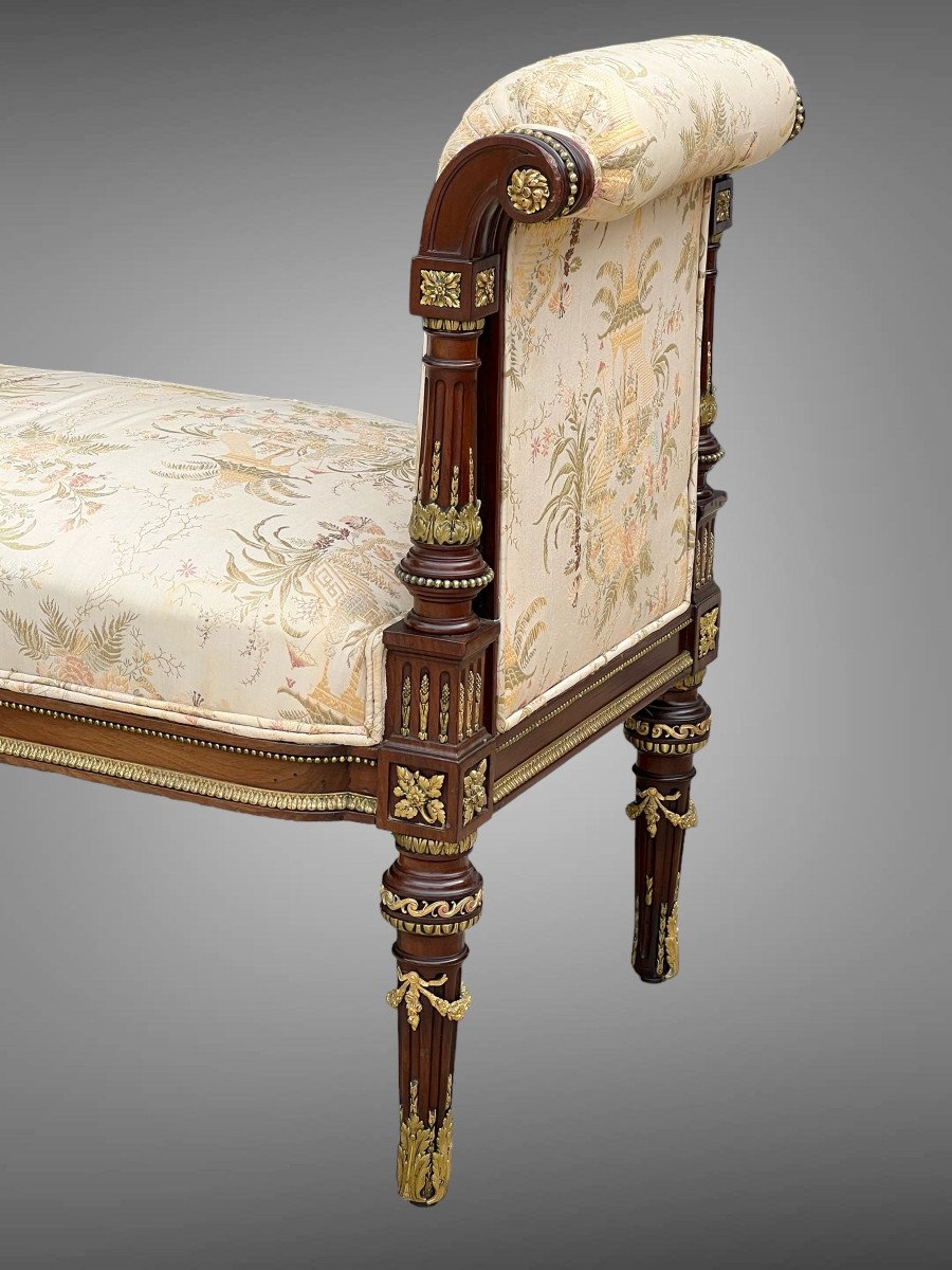 Bench / Window Seat / In Mahogany Decorated With Gilt Bronze In Louis XVI Style-photo-2