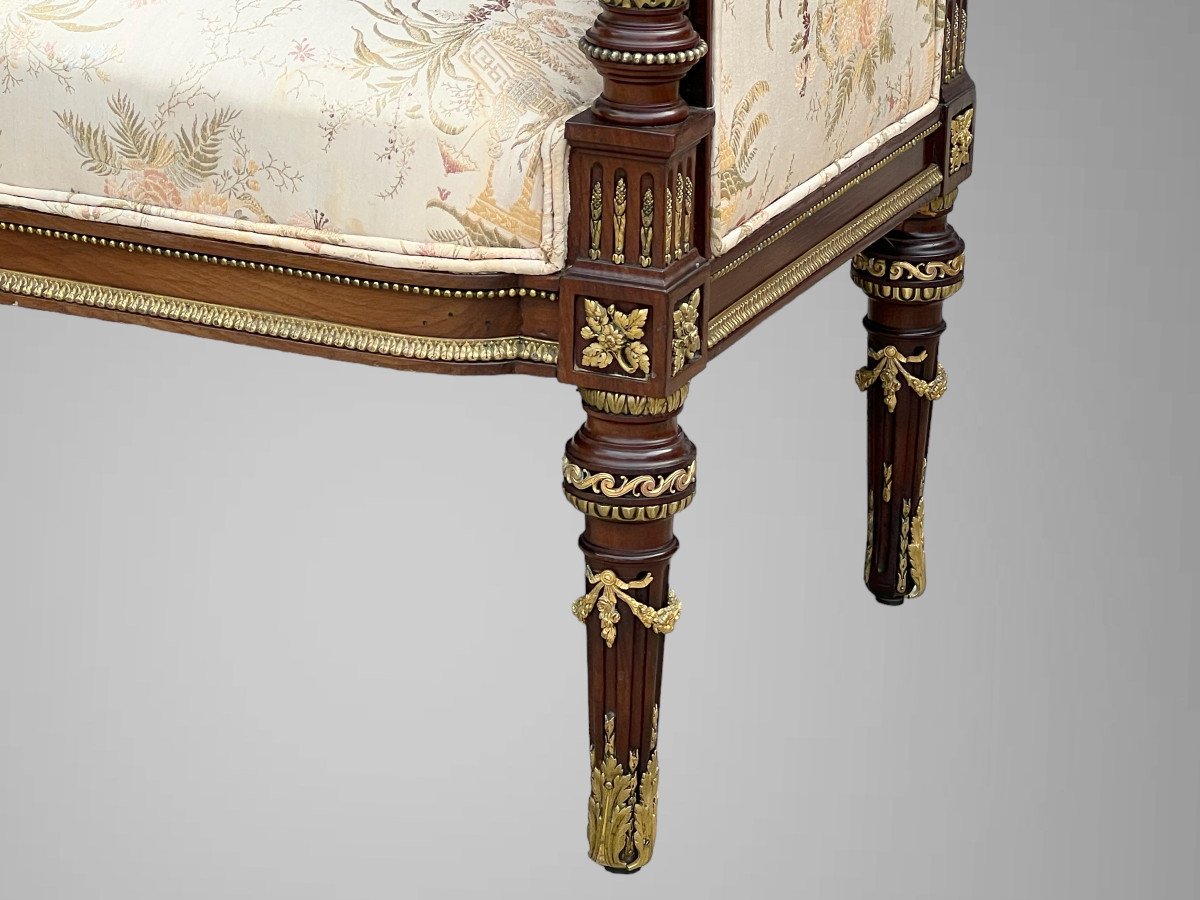 Bench / Window Seat / In Mahogany Decorated With Gilt Bronze In Louis XVI Style-photo-3