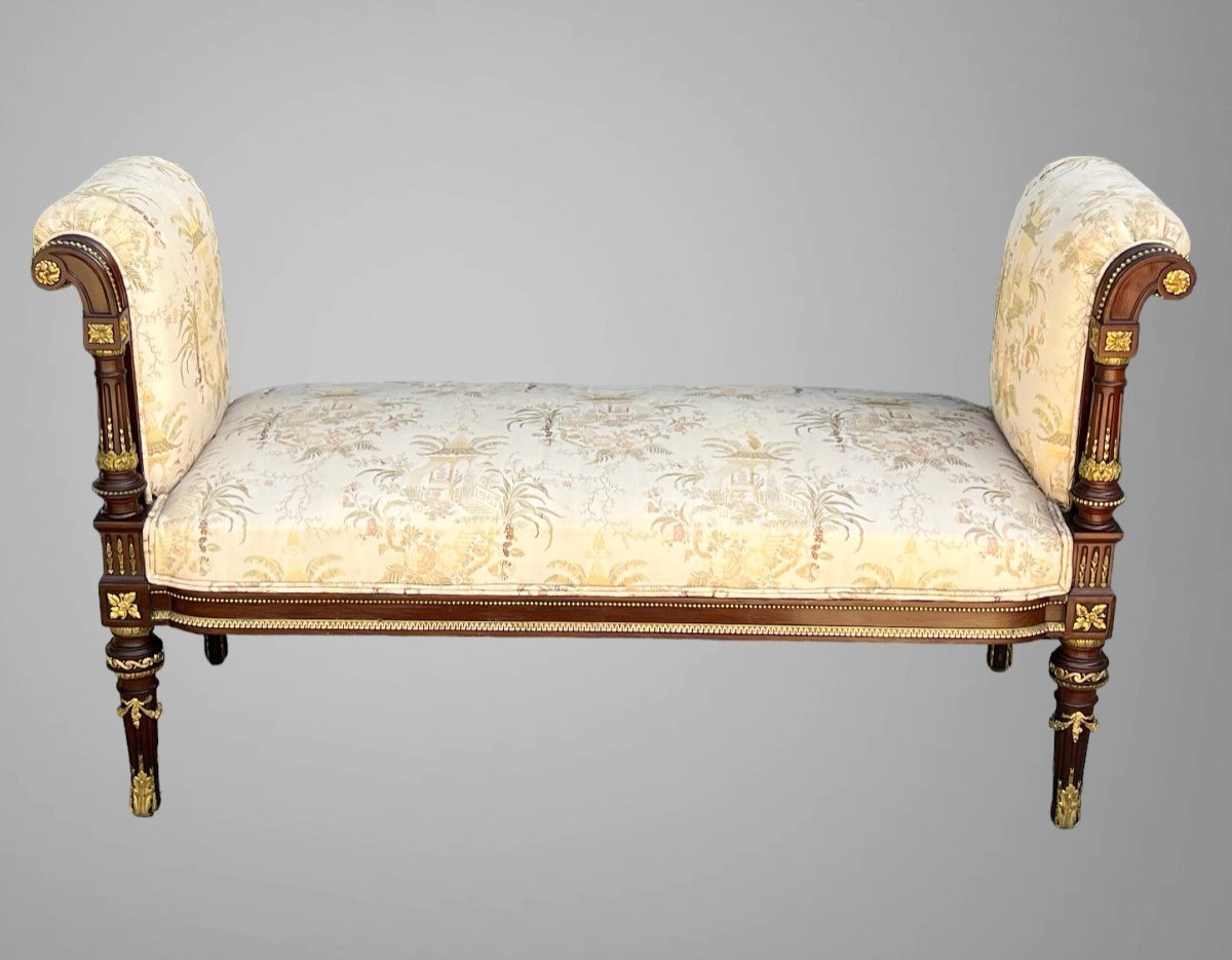 Bench / Window Seat / In Mahogany Decorated With Gilt Bronze In Louis XVI Style-photo-8