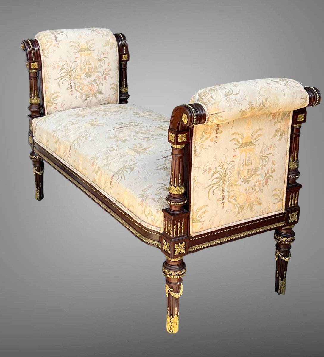 Bench / Window Seat / In Mahogany Decorated With Gilt Bronze In Louis XVI Style