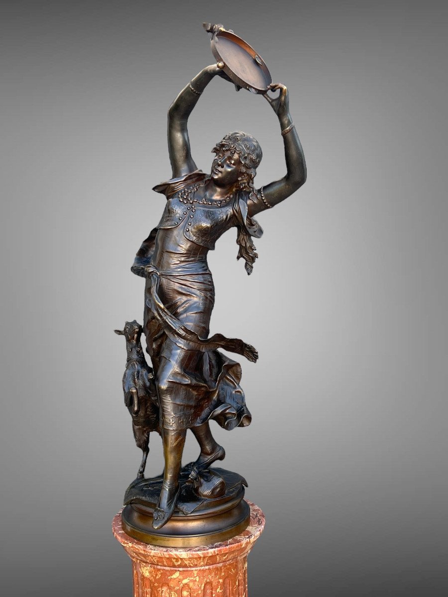 Bronze "auguste Moreau 1834" Danseuse Orientale De 97 Cm De Haut Socle Tournant-photo-2