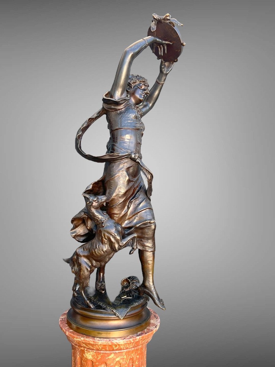 Bronze "auguste Moreau 1834" Oriental Dancer 97 Cm High Rotating Base-photo-3