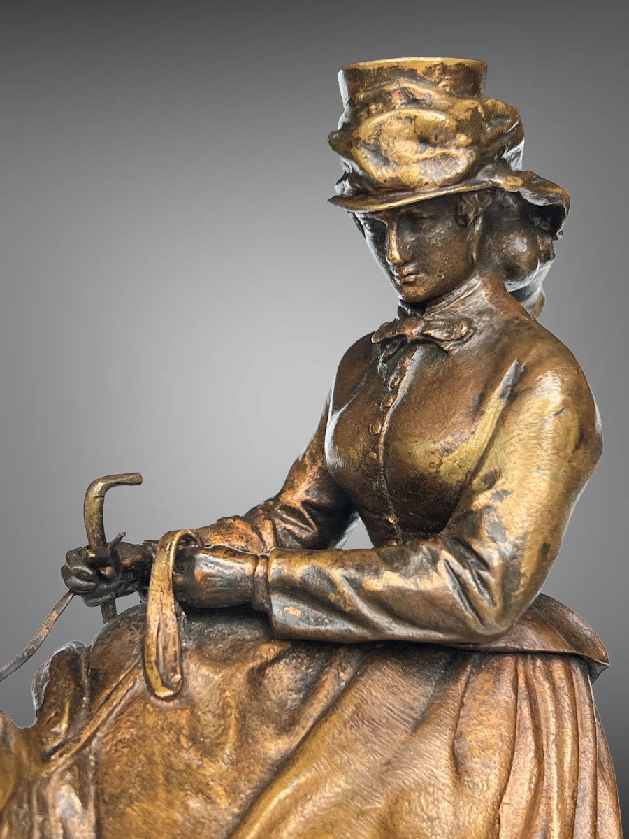 Bronze By Pierre Jule Mene 1810-1879 Representing An Amazon (old Cast Iron)-photo-2