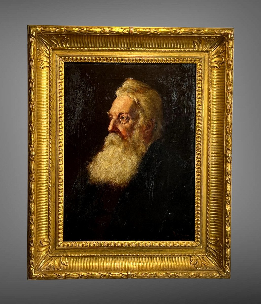 Painting / Oil On Canvas "portrait Of A Man With A White Beard" With Signature-photo-2