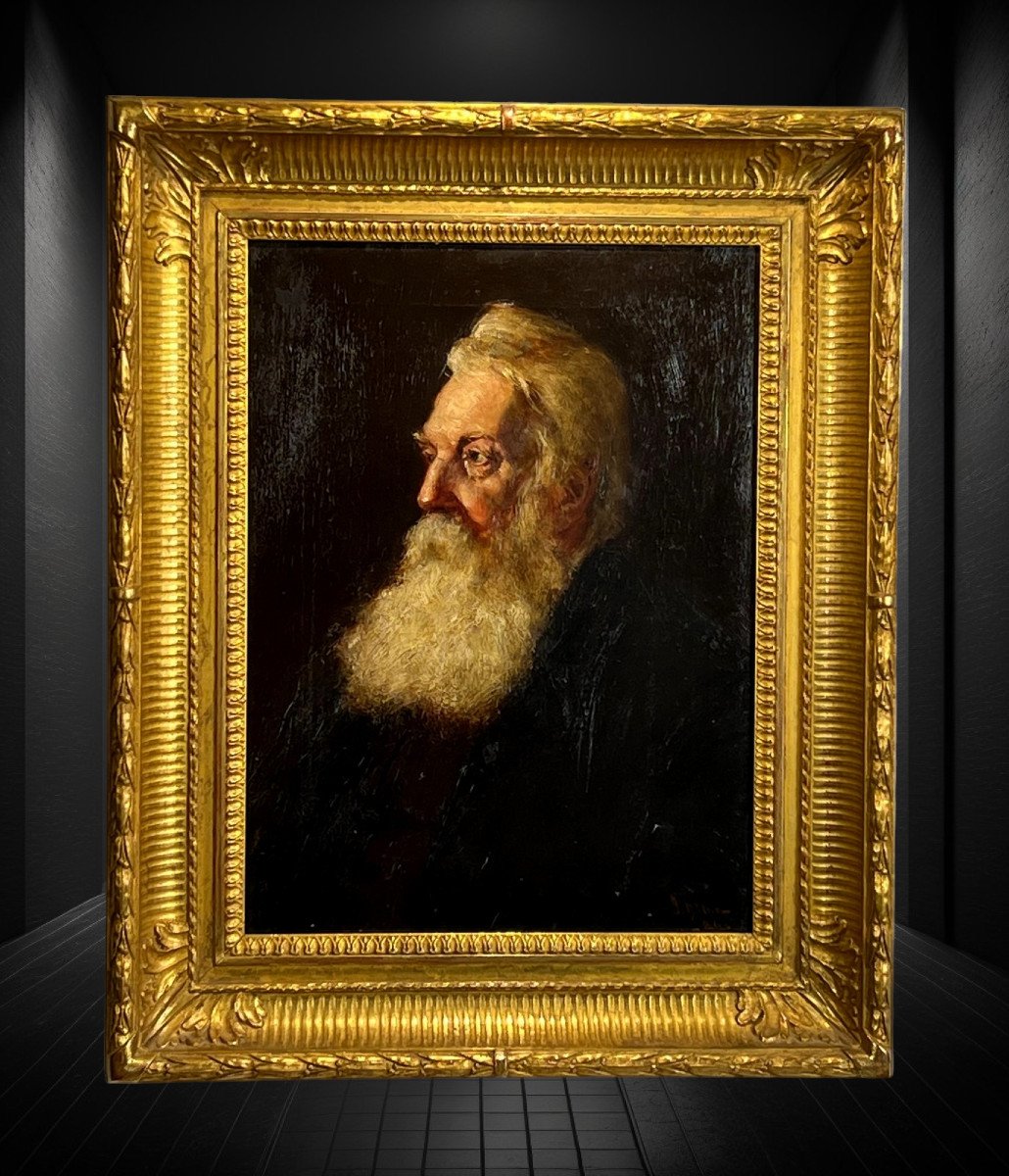 Painting / Oil On Canvas "portrait Of A Man With A White Beard" With Signature-photo-3