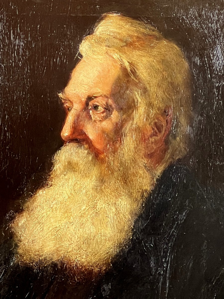 Painting / Oil On Canvas "portrait Of A Man With A White Beard" With Signature-photo-2