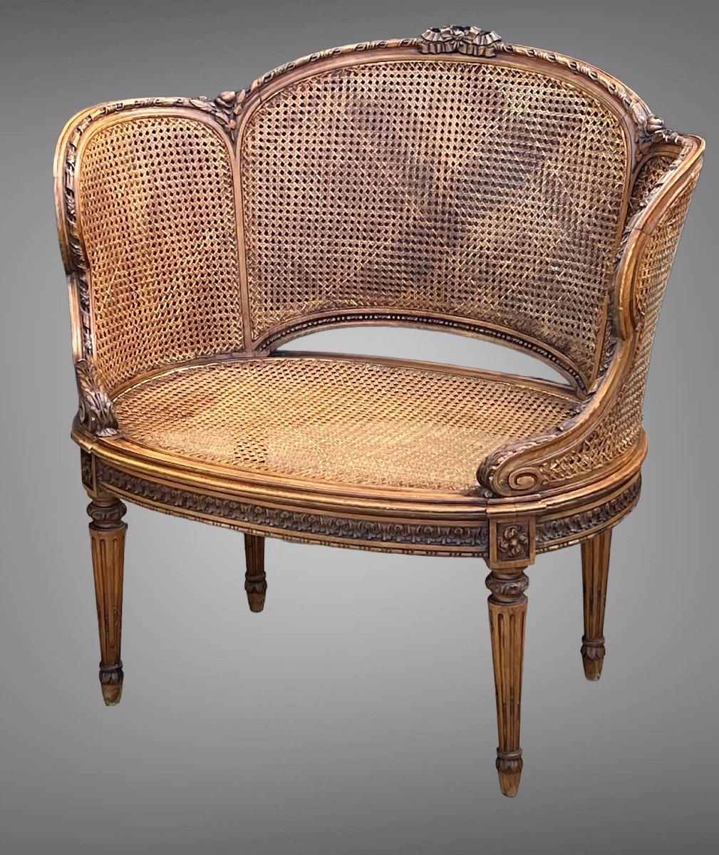 Pair Of Large And Wide Walnut Cane Armchairs From The 19th Century In Louis XVI Style-photo-1