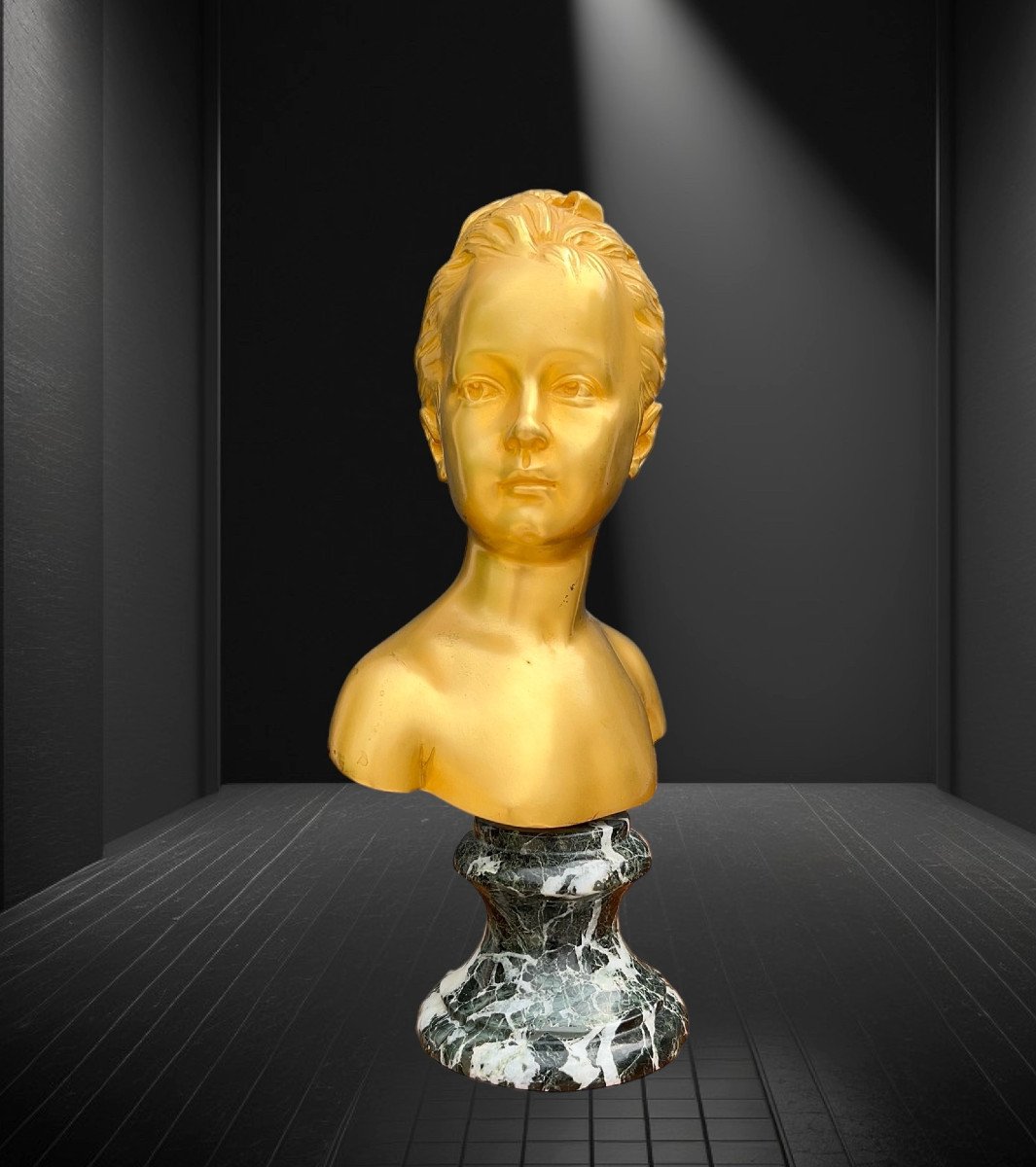 Gilt Bronze Bust Of "louise Brongniart" Bearing The Signature Of Houdon-photo-3