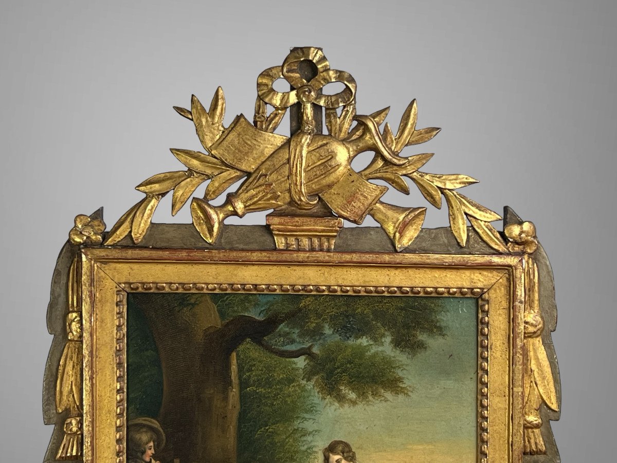 Antique Louis XVI Trumeau In Gilded And Carved Wood With Very Beautiful Painting-photo-6