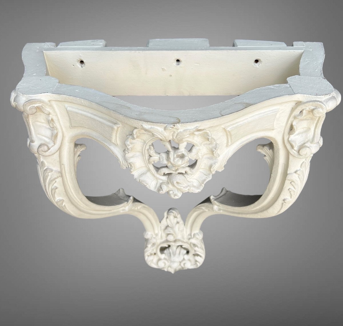 Paire De Consoles XIXe En Bois Sculpté Rechampies Blanc De Style Louis XV-photo-5