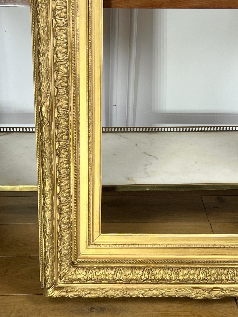 Old 19th Century Frame In Carved Golden Wood/stucco For Painting 74.5 Cm X 55.5 Cm-photo-3