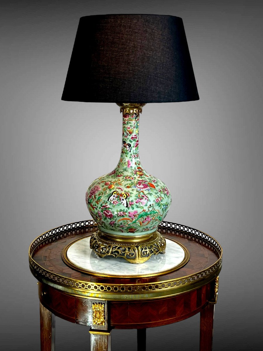 Vase En Porcelaine Forme Balustre " Chine Canton XIXe " Monté En Lampe-photo-2