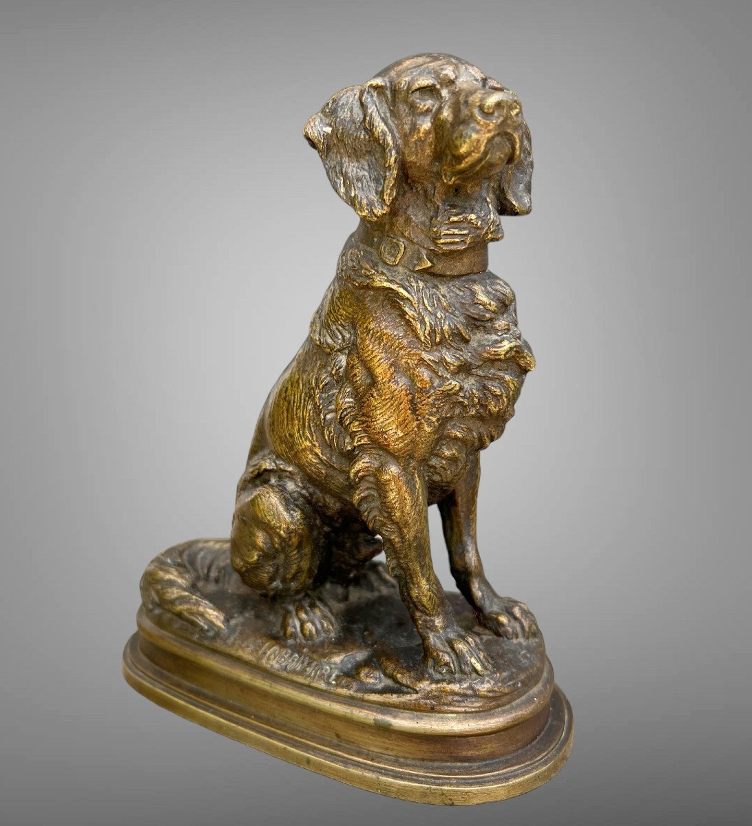 Old Bronze Signed "paul Delabriere 1829-1912" Representing A Sitting Dog-photo-2