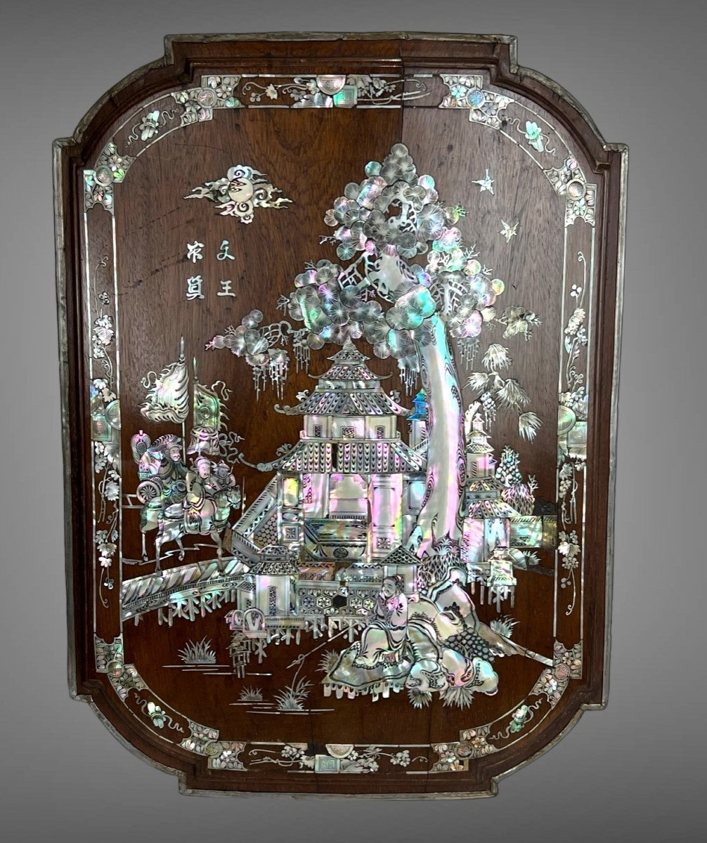 Old Wooden Panel Decorated With Mother-of-pearl Inlays "sinner" Indochina-photo-5