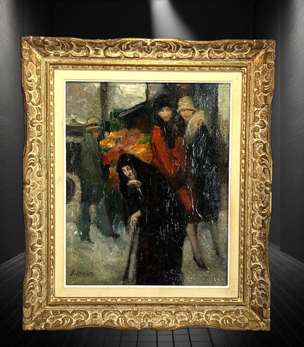 Tableau / Huile Sur Toile Signée De  Pierre De.belair " Elegantes Au Marché "-photo-2