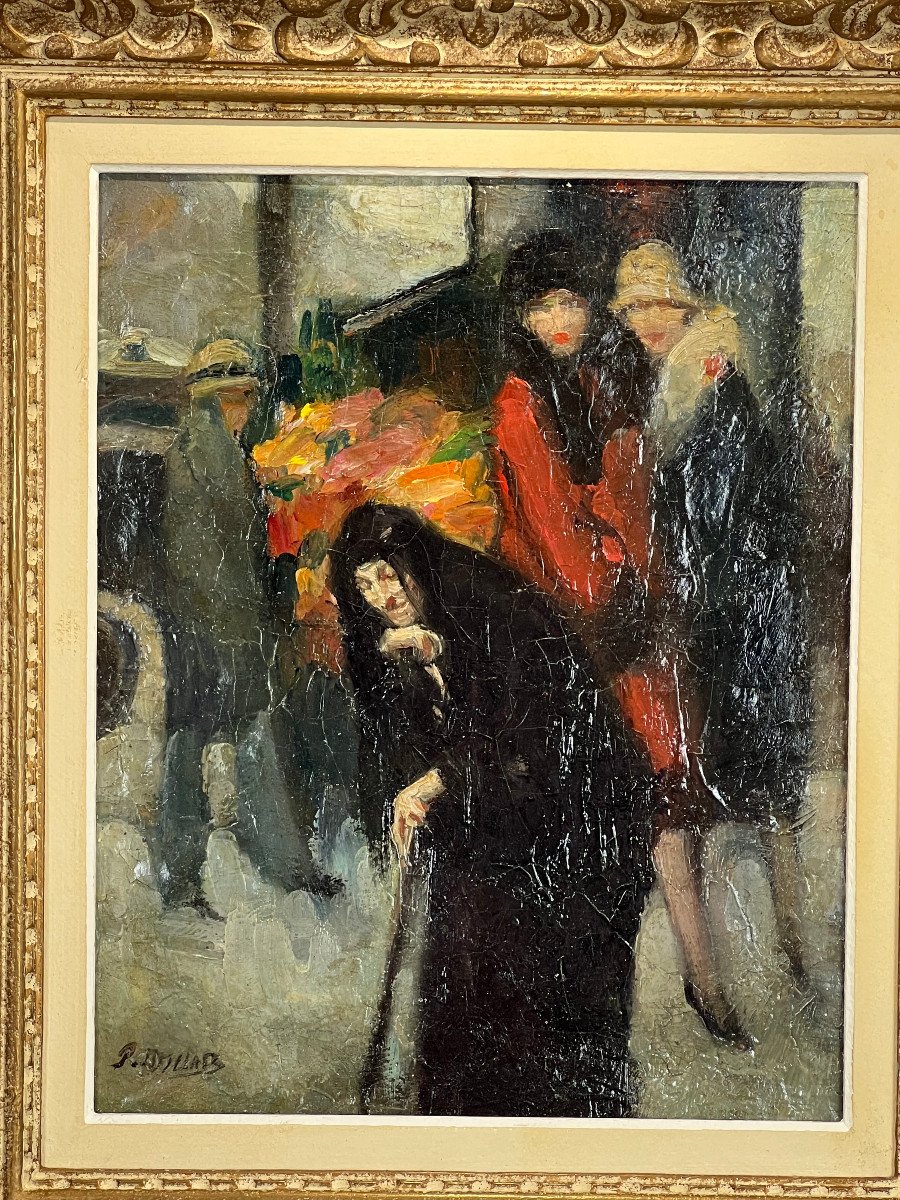 Tableau / Huile Sur Toile Signée De  Pierre De.belair " Elegantes Au Marché "-photo-3