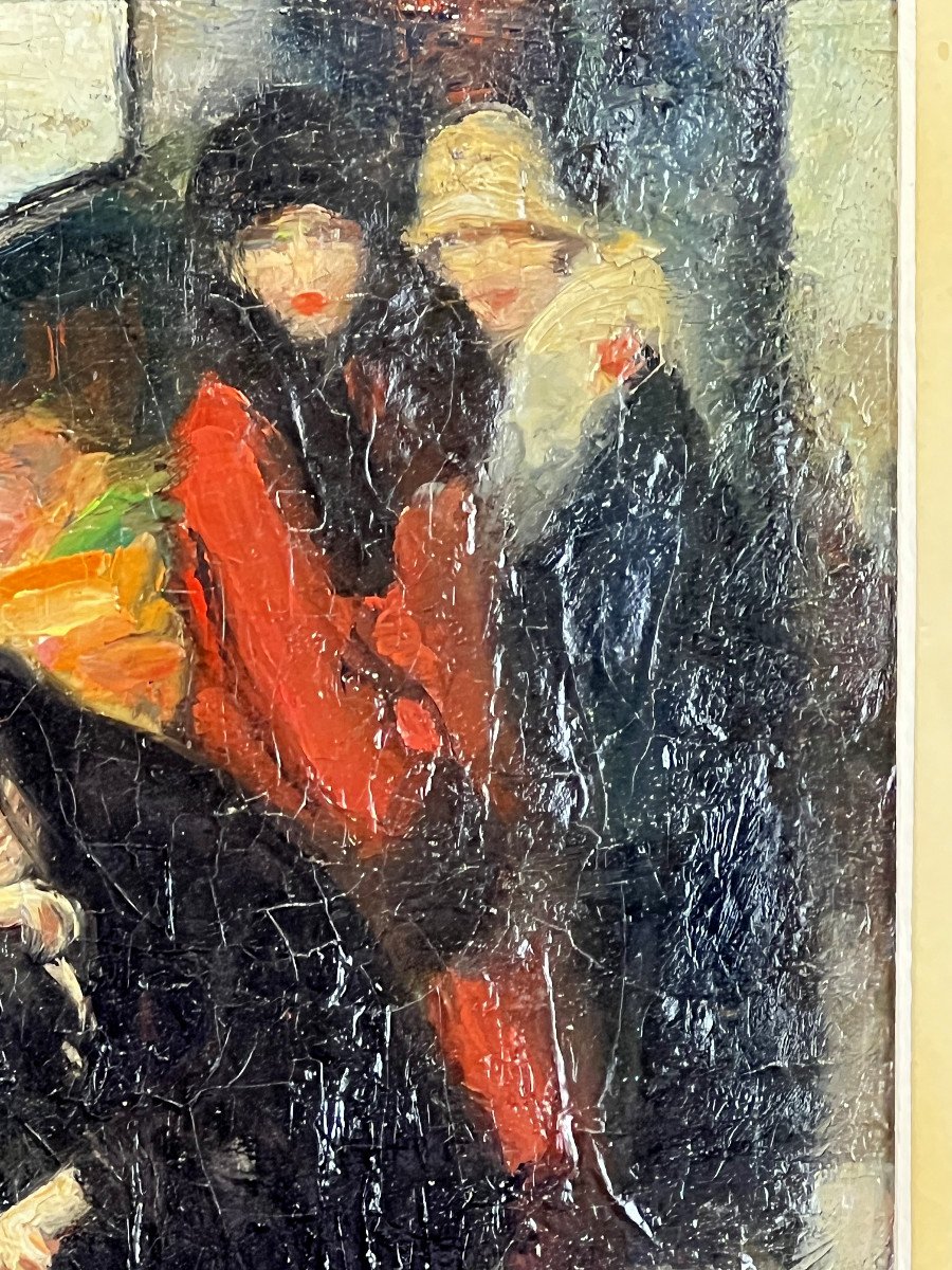 Tableau / Huile Sur Toile Signée De  Pierre De.belair " Elegantes Au Marché "-photo-4