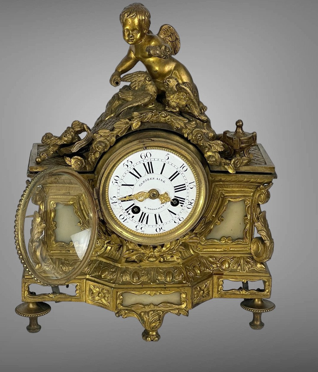 19th Century Louis XVI Style Bronze Clock Decorated With Cherubs And Doves  -photo-4