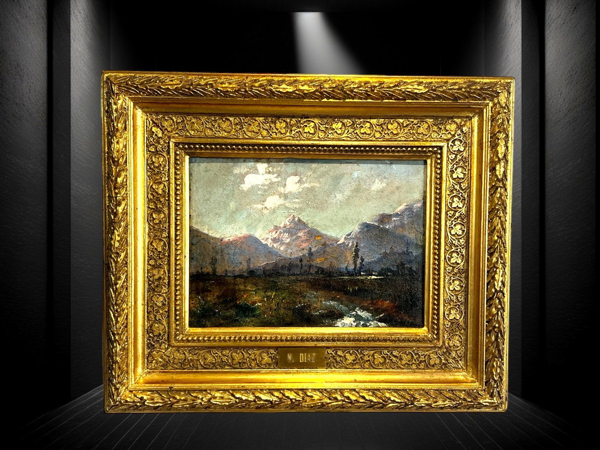 Painting / Oil On Panel Signed By Narcisse Díaz De La Peña "the Alps"-photo-2