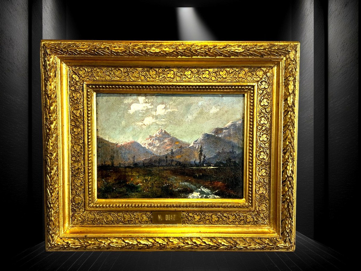 Painting / Oil On Panel Signed By Narcisse Díaz De La Peña "the Alps"